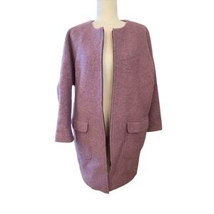 Helene Herman Womens Purple Zip Up Collarless Wool Long Coat Jacket